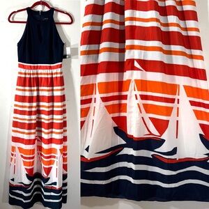 Kensie Striped Sumner maxi dress nautical sailboats size 4 NWT